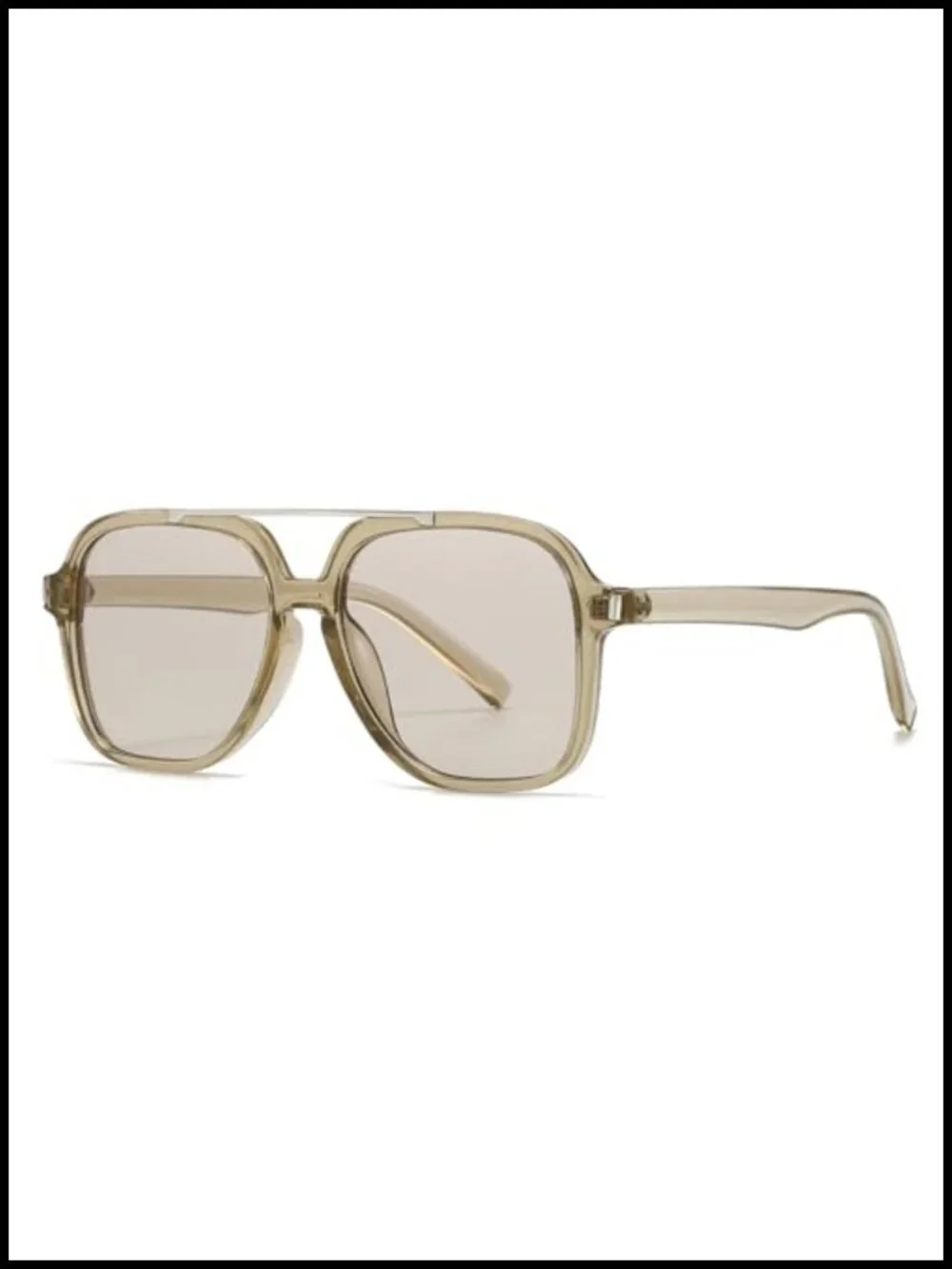 Retro Pilot Square Sunglasses UV400 Protection Double Bridge Rectangle Shade